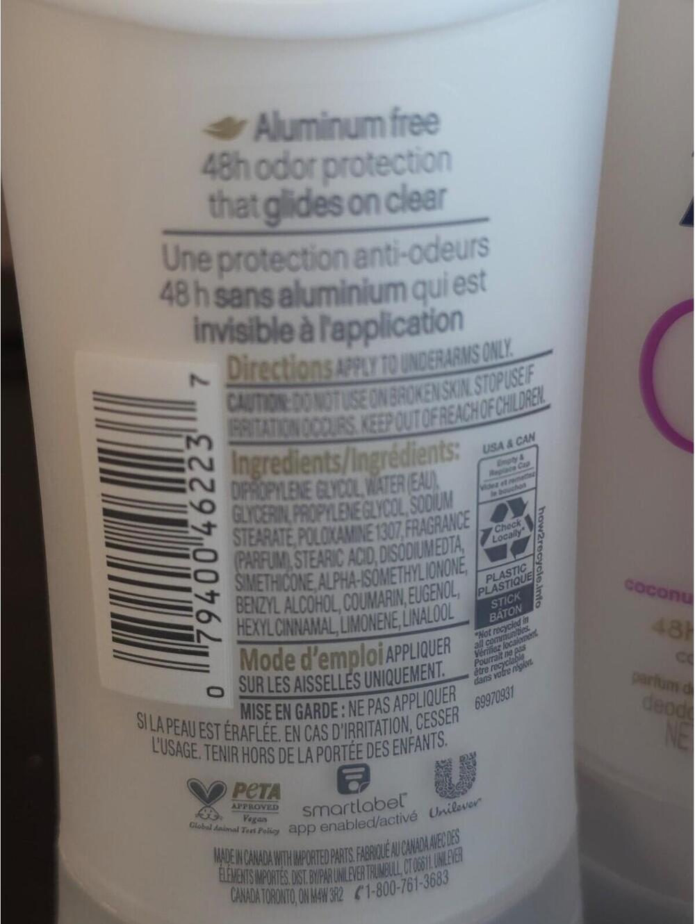 3Pack Dove 0% Aluminum Womens Deodorant Stick - Coconut and Pink Jasmine, 2.6 Oz - Picture 4 of 4